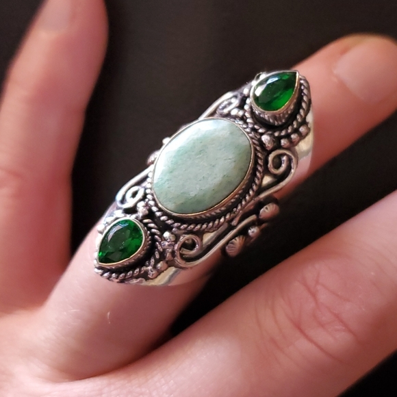 New Huge Chrysoprase and Peridot 925 Silver Statement Ring. - Picture 12 of 16